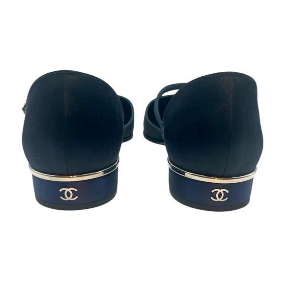 CHANEL Satin Mary Jane Flats CC Logo Navy Blue Size 38.5EU / 8.5US - Picture 6 of 16